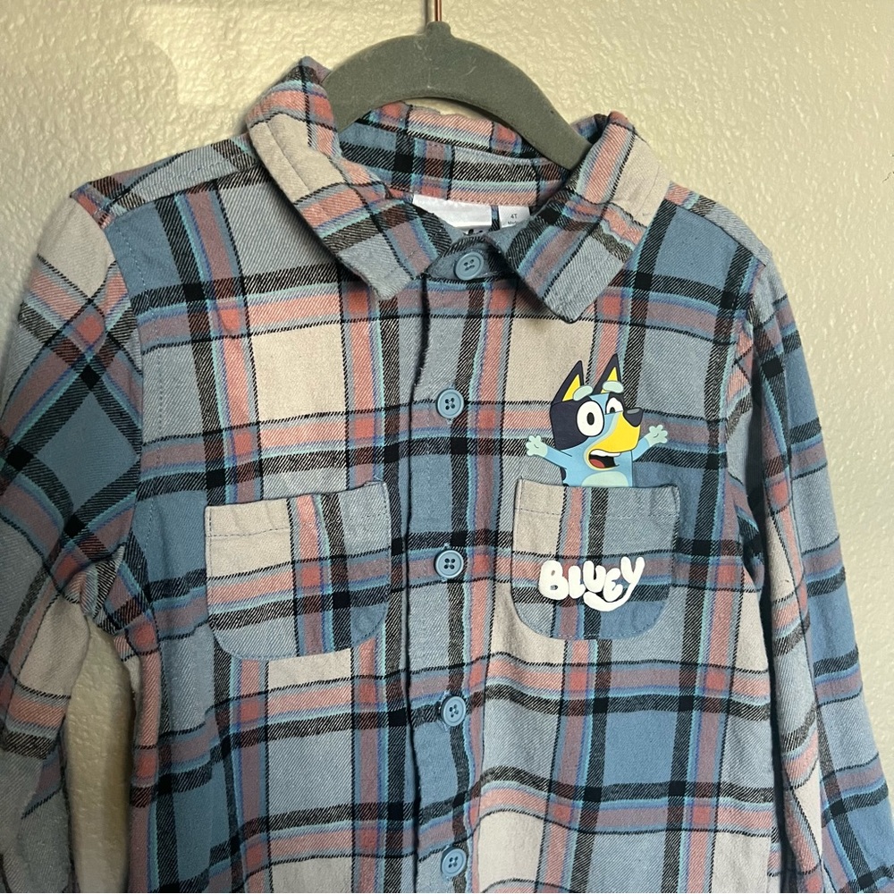 Kids Bluey Plaid Shirt - Blue and Pink - Picture 2 of 7